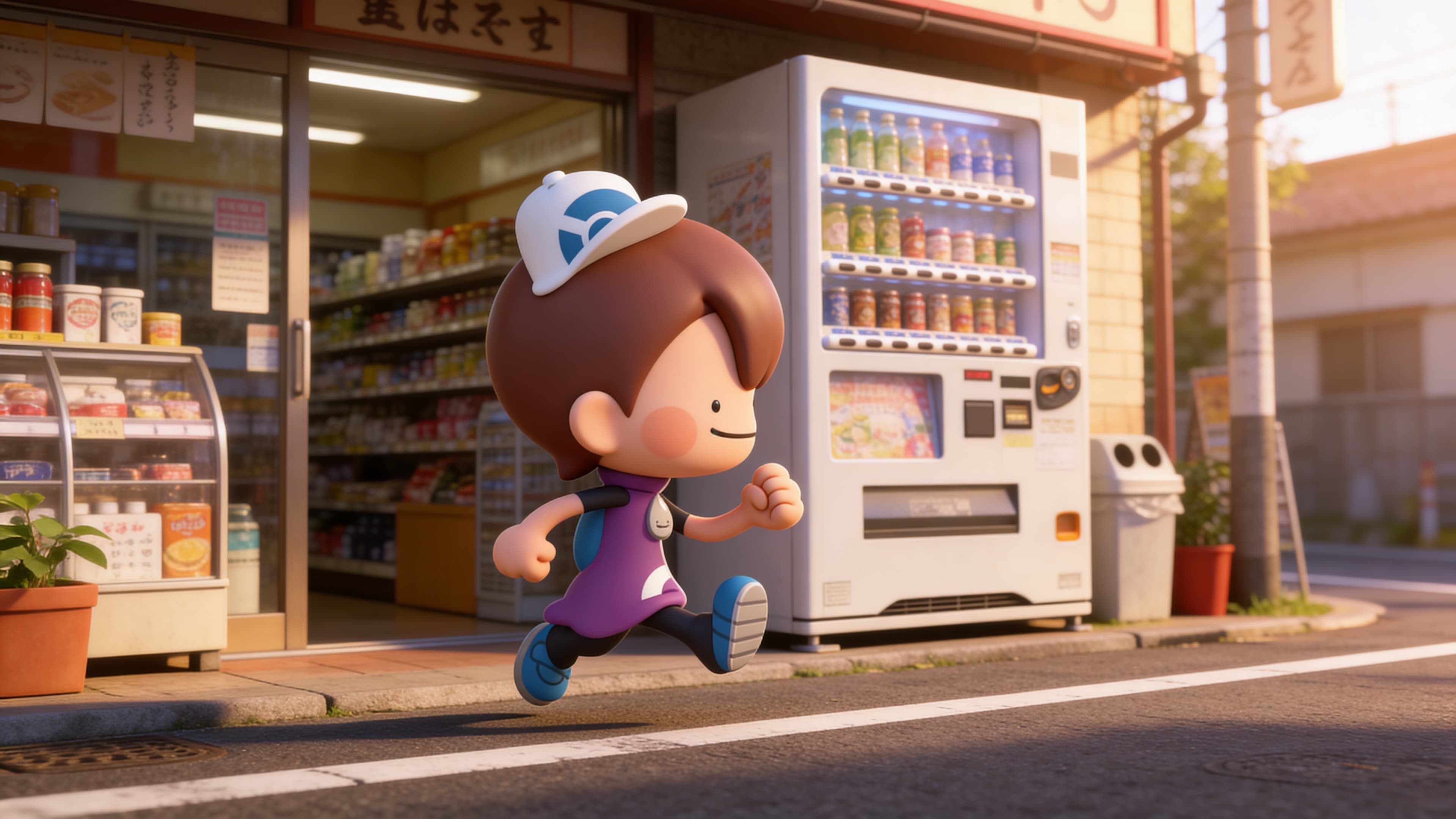 Boy Running Through Town