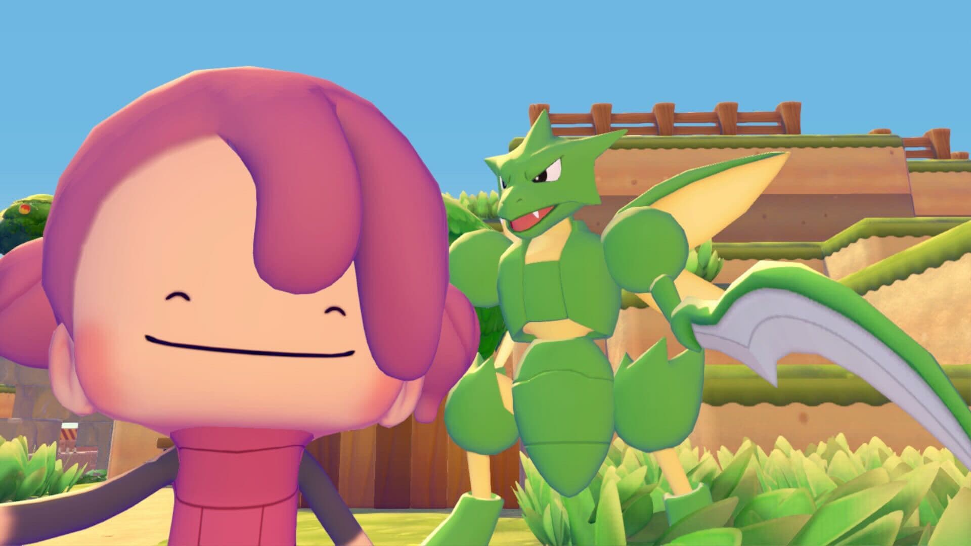 Ditto and Scyther posing in Pokemon Pokopia
