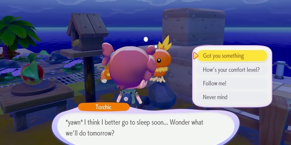 Pokemon Pokopia asking Torchick what they want