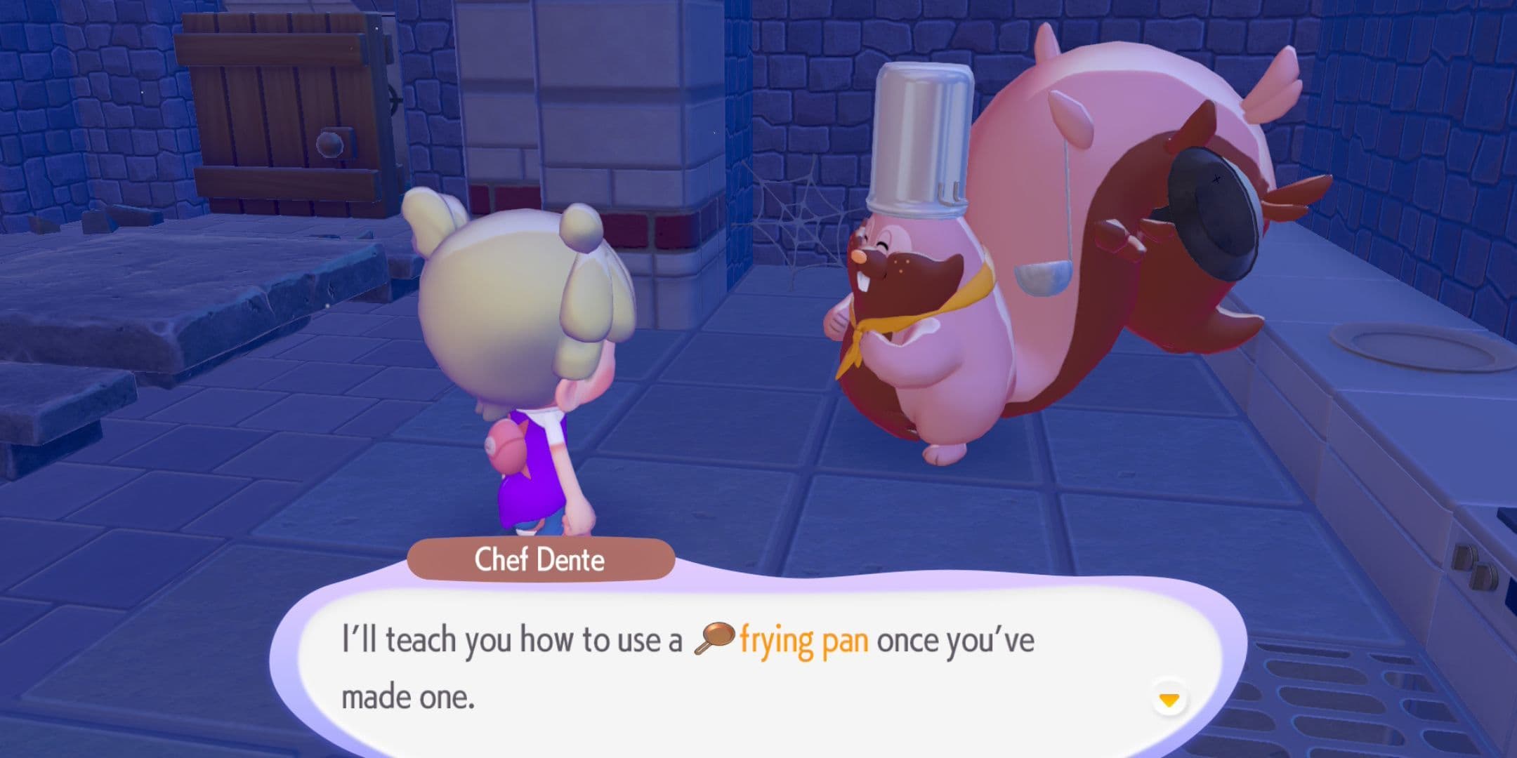 Chef Dente offering to teach the player how to cook in Pokemon Pokopia