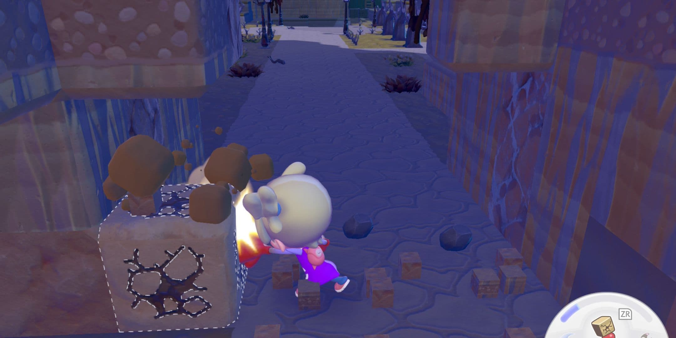 Pokemon Pokopia player breaking open a wall